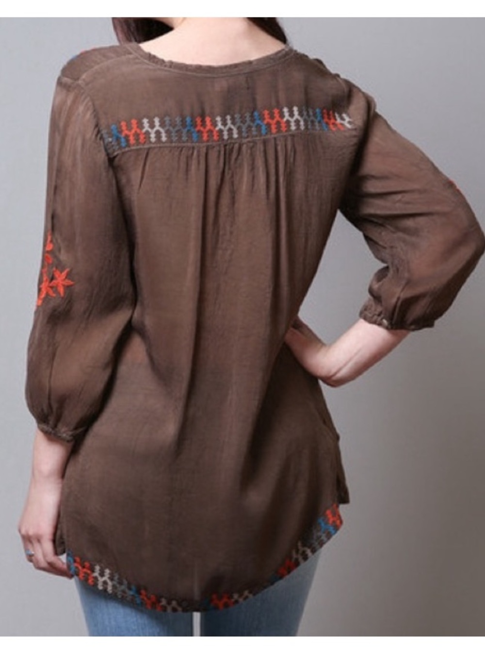 Johnny Was Chocolate Brown Burnt Orange Embroidered Mia Tunic Size S - Picture 3 of 6